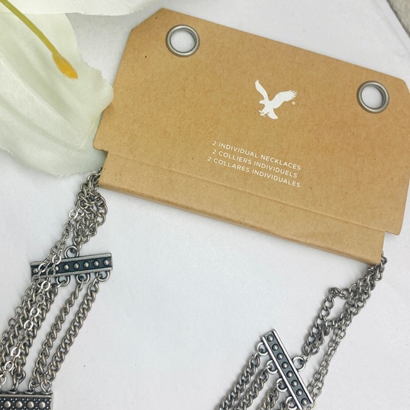 NWT AE Bohemian Silver Layered Chain and Jewel Necklaces - Picture 4 of 7